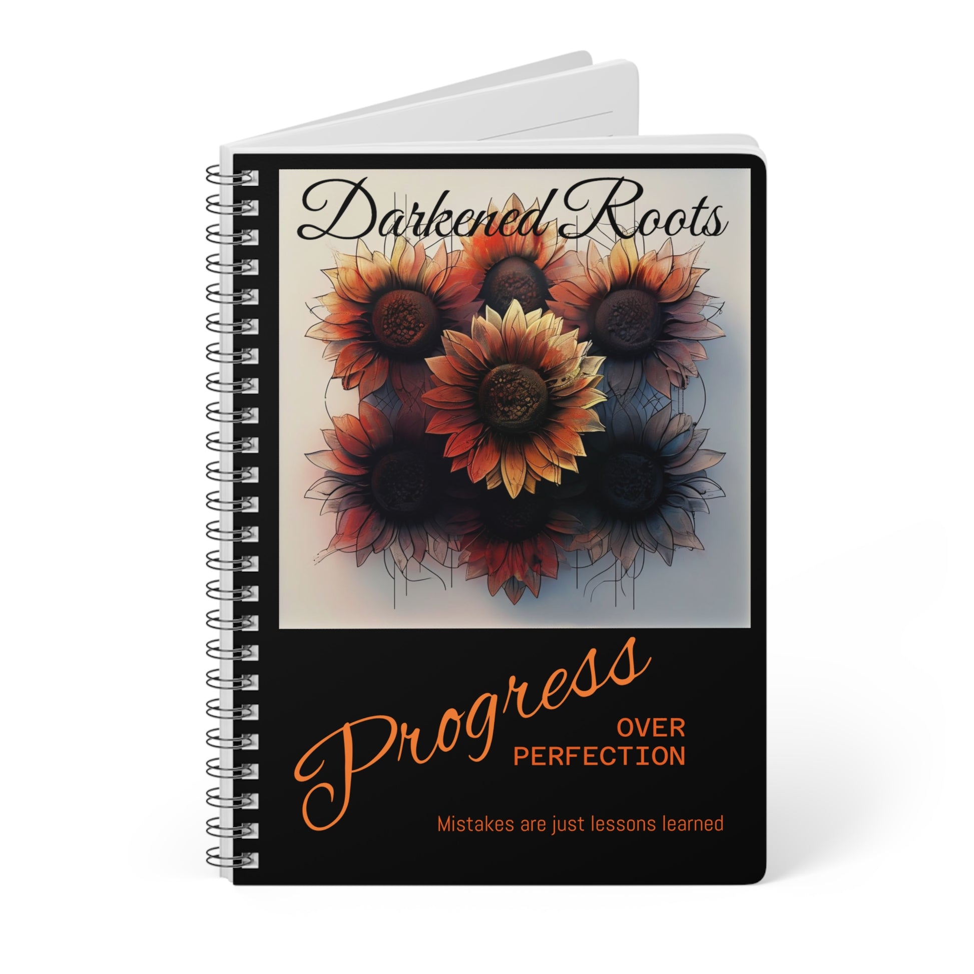 Sunflower Inspirational Notebook, A5 Softcover Journal, Progress Over Perfection Motivation, Gift for Writers, School Supplies