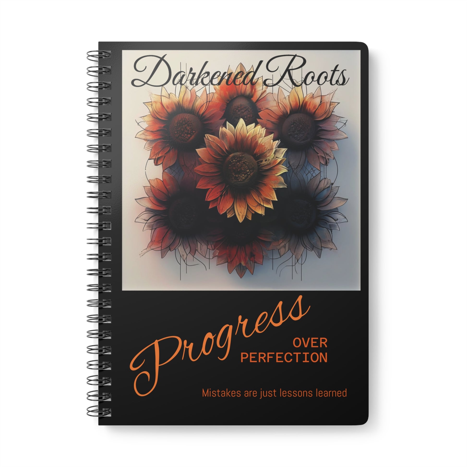 Sunflower Inspirational Notebook, A5 Softcover Journal, Progress Over Perfection Motivation, Gift for Writers, School Supplies