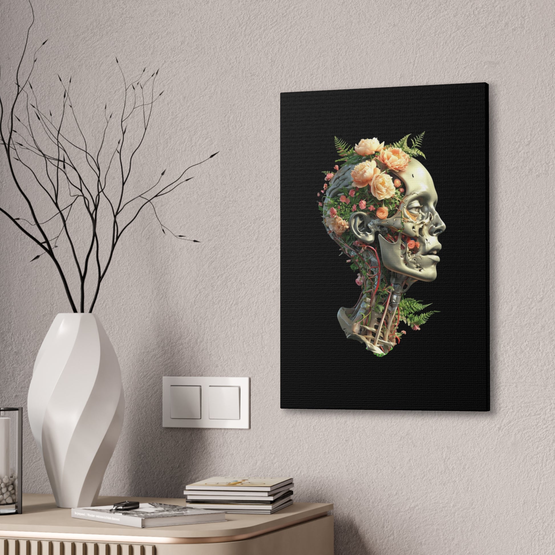 Floral Anatomical Canvas Art, Botanical Skull Print, Home Decor, Gift for Medical Students, Unique Wall Art, Modern Art Decor